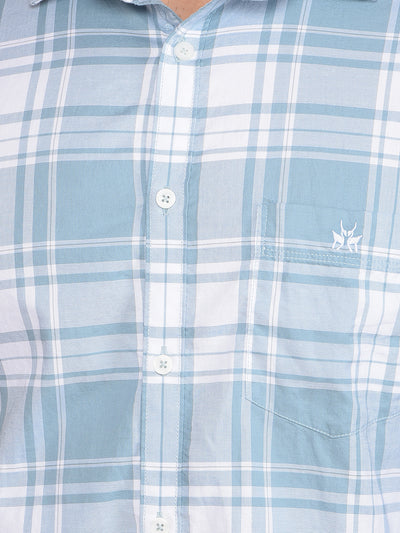 Blue Checked 100% Cotton Shirt-Men Shirts-Crimsoune Club