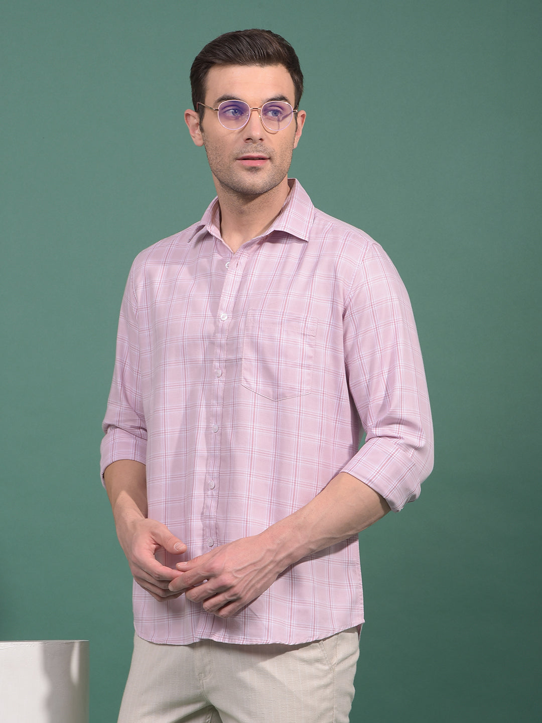 Pink Checked 100% Cotton Shirt-Men Shirts-Crimsoune Club