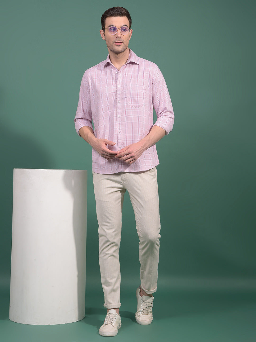 Pink Checked 100% Cotton Shirt-Men Shirts-Crimsoune Club