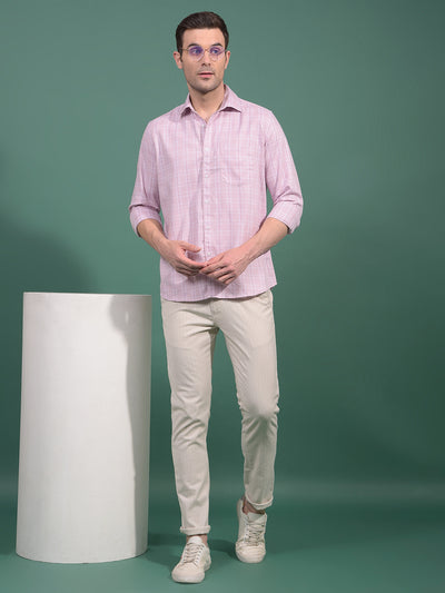 Pink Checked 100% Cotton Shirt-Men Shirts-Crimsoune Club