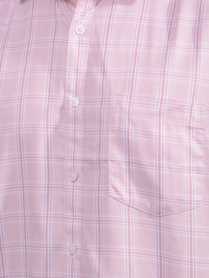 Pink Checked 100% Cotton Shirt-Men Shirts-Crimsoune Club