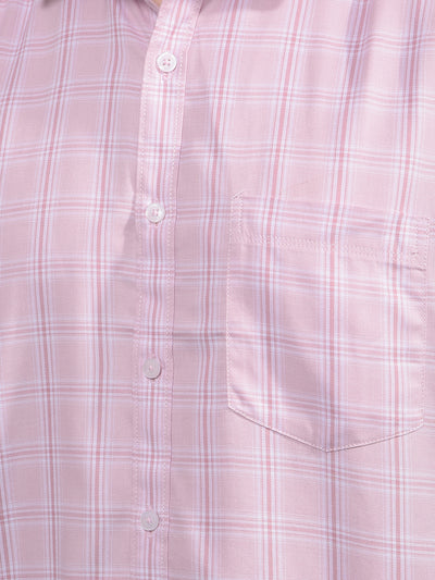 Pink Checked 100% Cotton Shirt-Men Shirts-Crimsoune Club