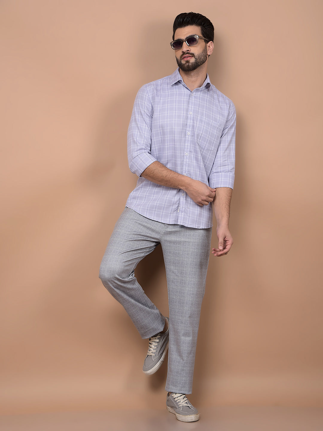 Purple Checked 100% Cotton Shirt-Men Shirts-Crimsoune Club