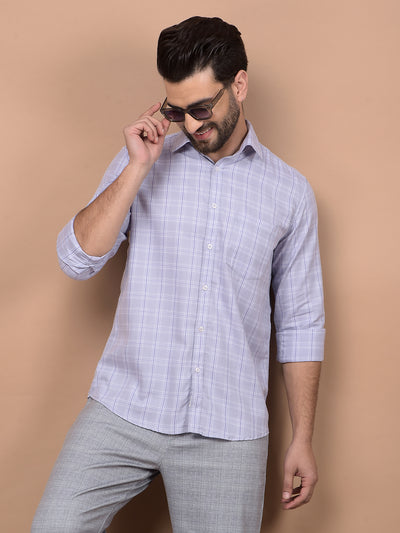 Purple Checked 100% Cotton Shirt-Men Shirts-Crimsoune Club