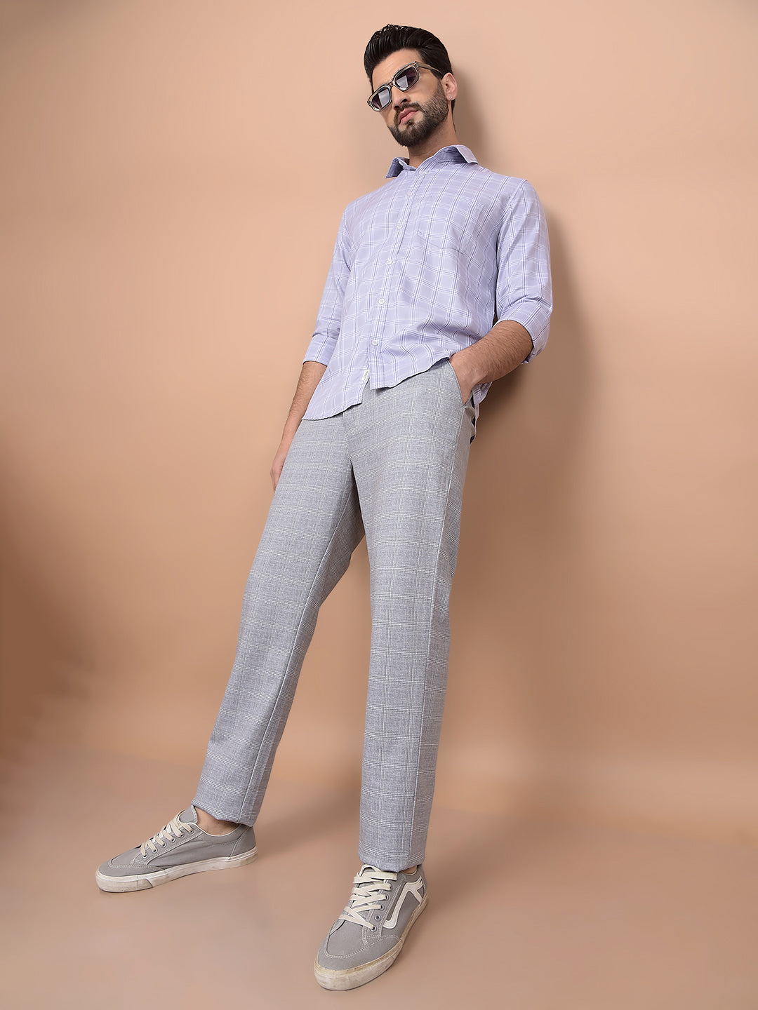Purple Checked 100% Cotton Shirt-Men Shirts-Crimsoune Club