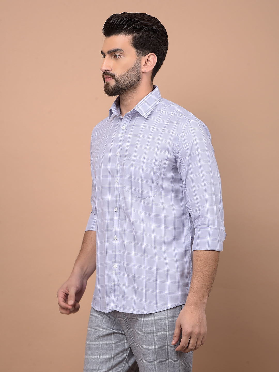 Purple Checked 100% Cotton Shirt-Men Shirts-Crimsoune Club
