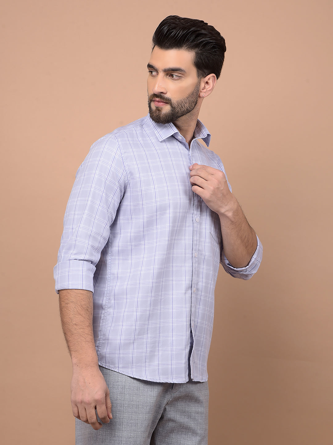 Purple Checked 100% Cotton Shirt-Men Shirts-Crimsoune Club