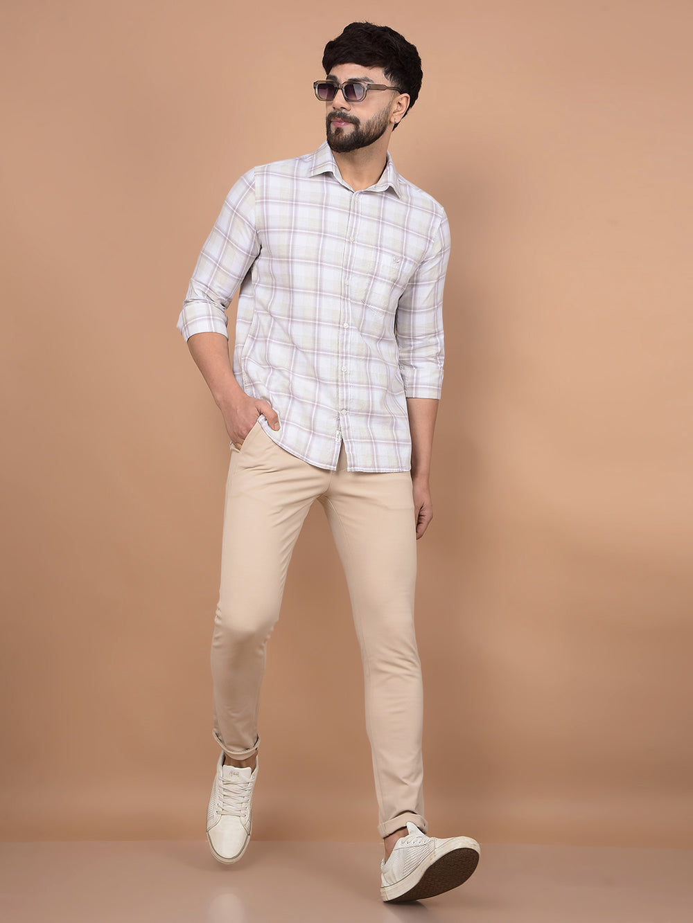 Purple Checked 100% Cotton Shirt-Men Shirts-Crimsoune Club