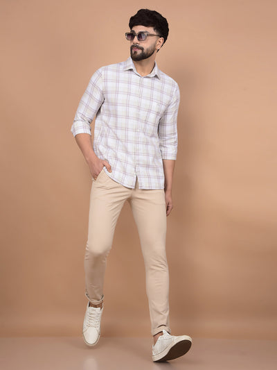 Purple Checked 100% Cotton Shirt-Men Shirts-Crimsoune Club