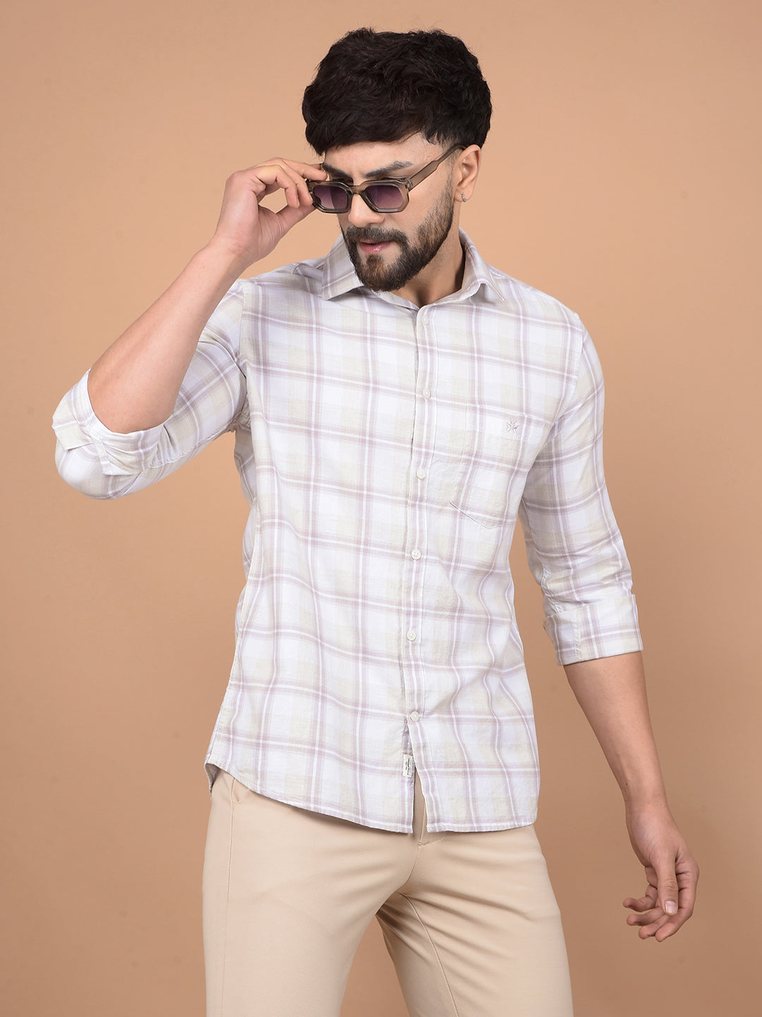 Purple Checked 100% Cotton Shirt-Men Shirts-Crimsoune Club