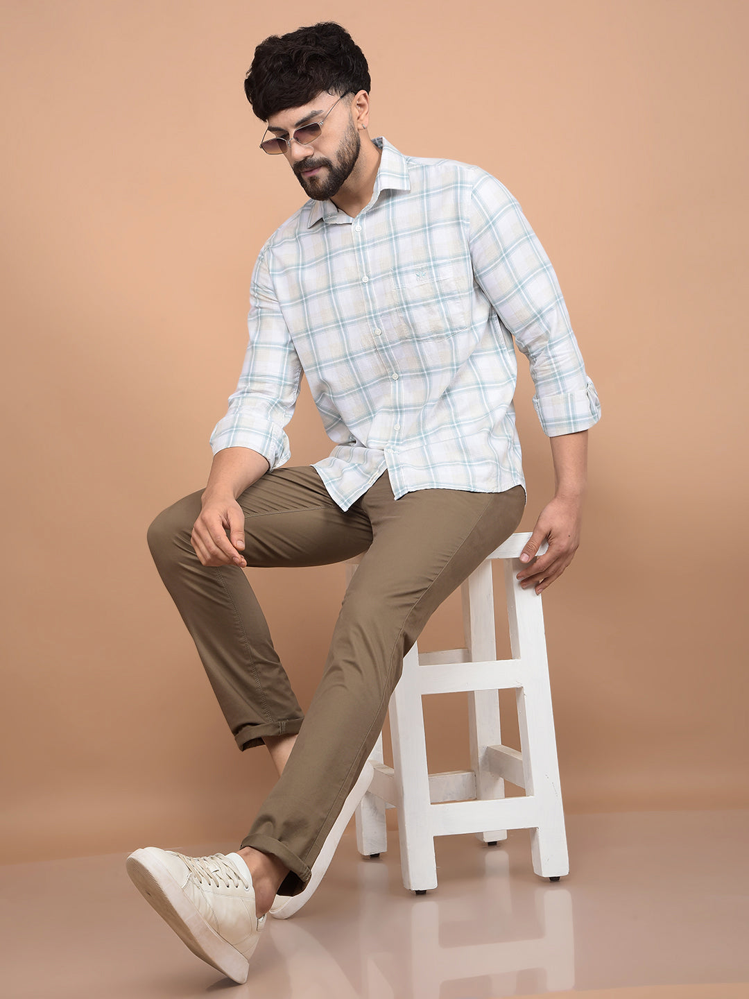 Green Checked 100% Cotton Shirt-Men Shirts-Crimsoune Club