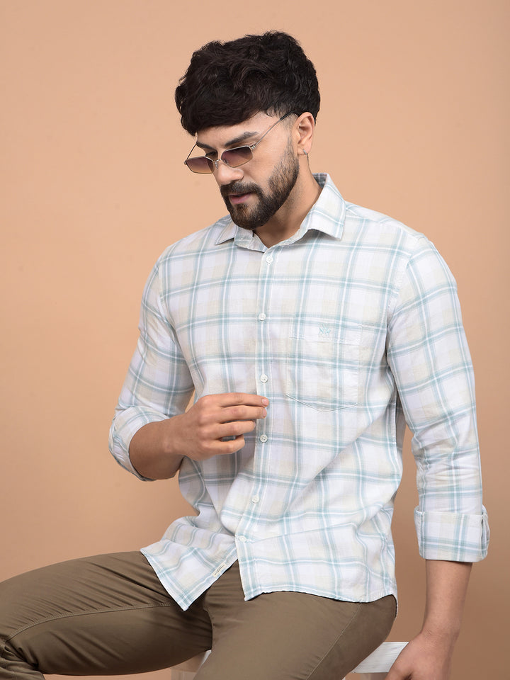 Green Checked 100% Cotton Shirt-Men Shirts-Crimsoune Club