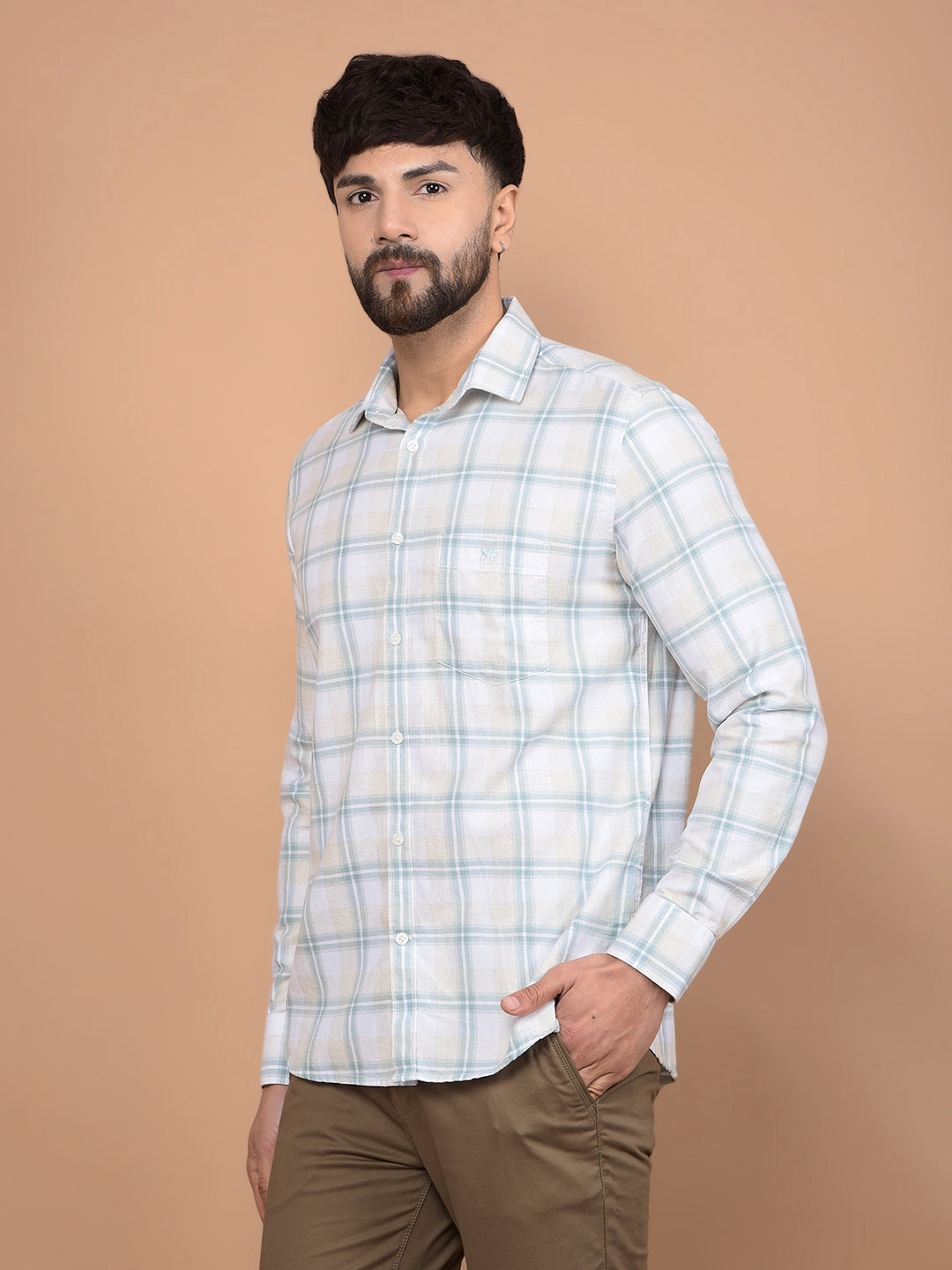 Green Checked 100% Cotton Shirt-Men Shirts-Crimsoune Club