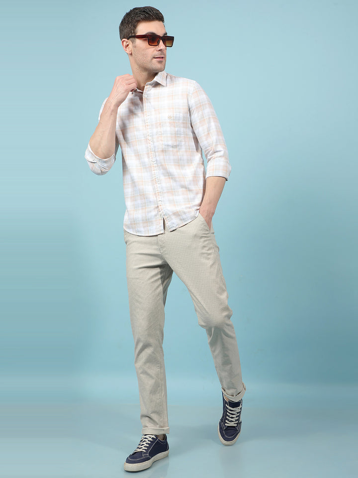 Beige Checked Shirt-Men Shirts-Crimsoune Club