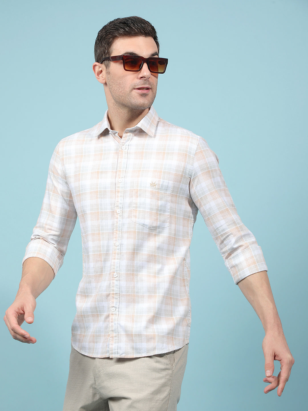 Beige Checked Shirt-Men Shirts-Crimsoune Club