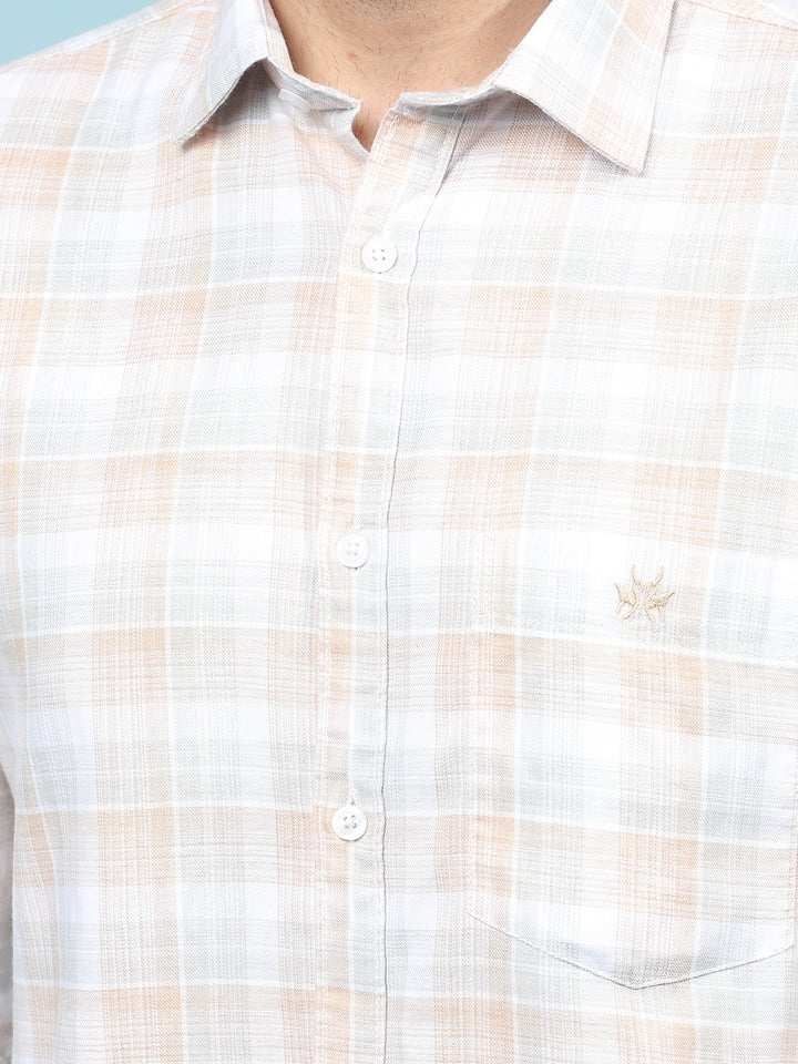 Beige Checked Shirt-Men Shirts-Crimsoune Club