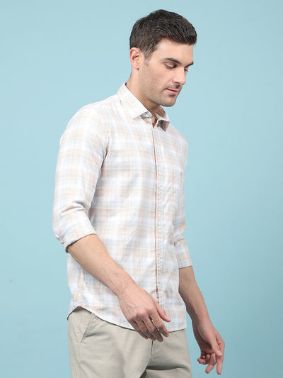 Beige Checked Shirt-Men Shirts-Crimsoune Club