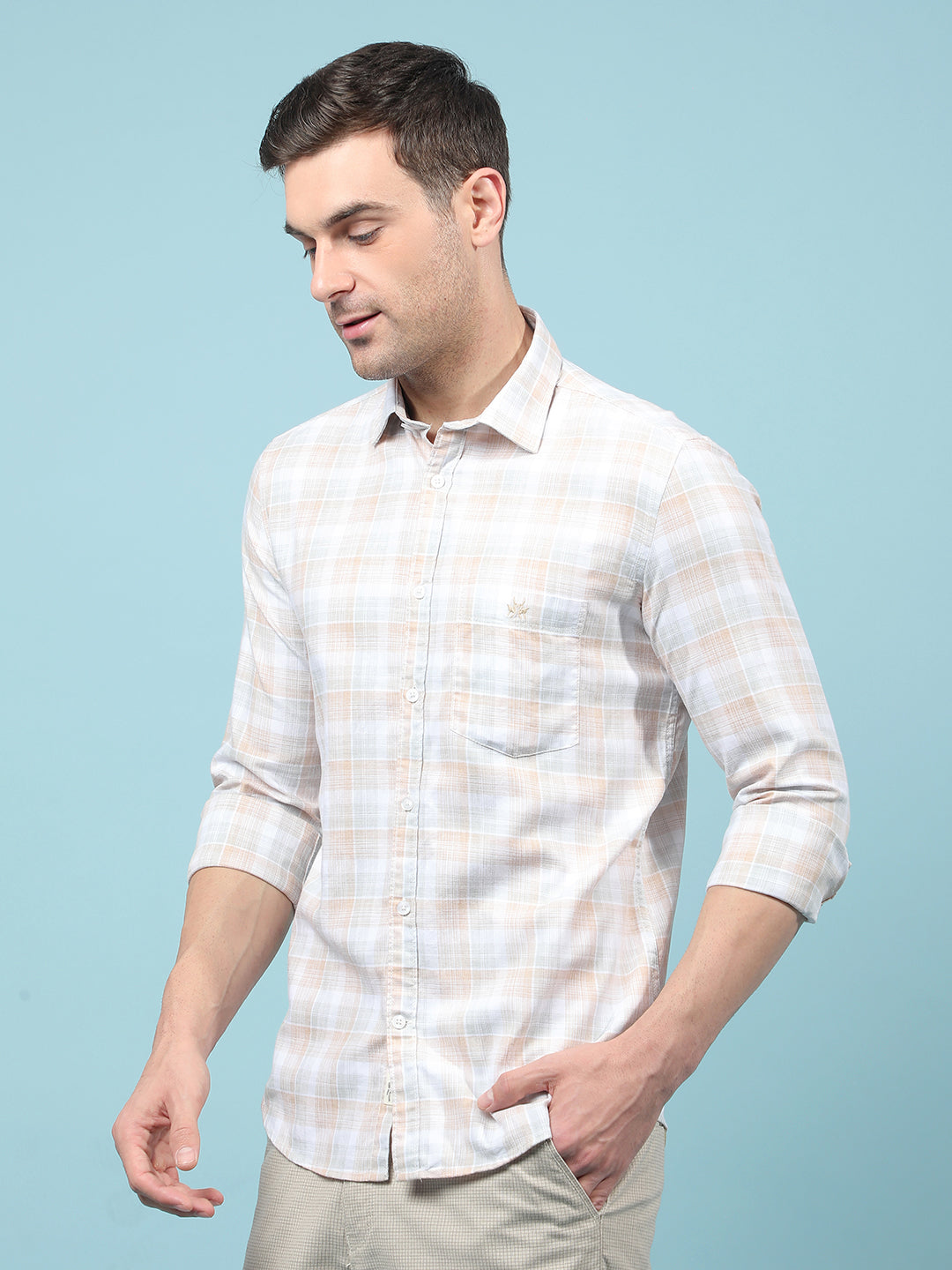 Beige Checked Shirt-Men Shirts-Crimsoune Club