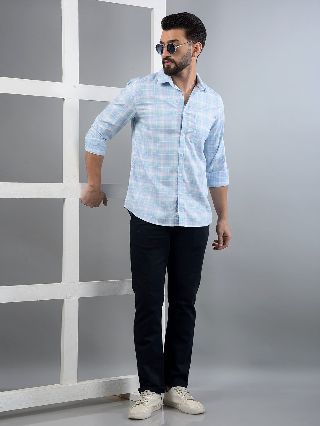 Blue Checked Shirt-Men Shirts-Crimsoune Club