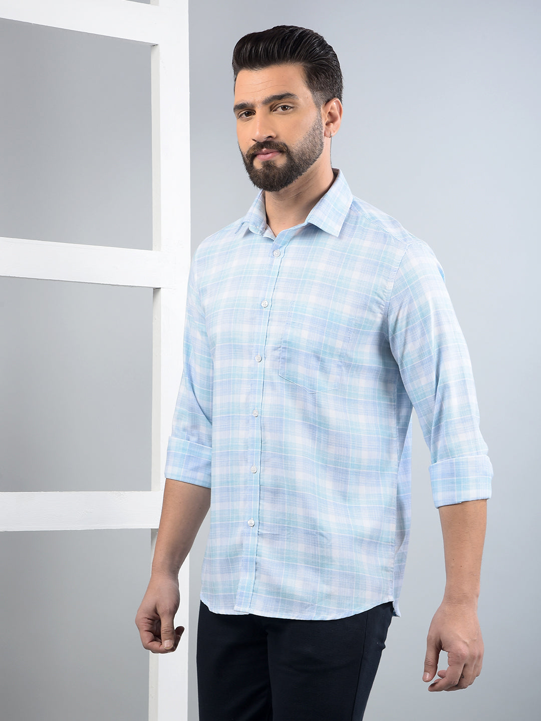Blue Checked Shirt-Men Shirts-Crimsoune Club