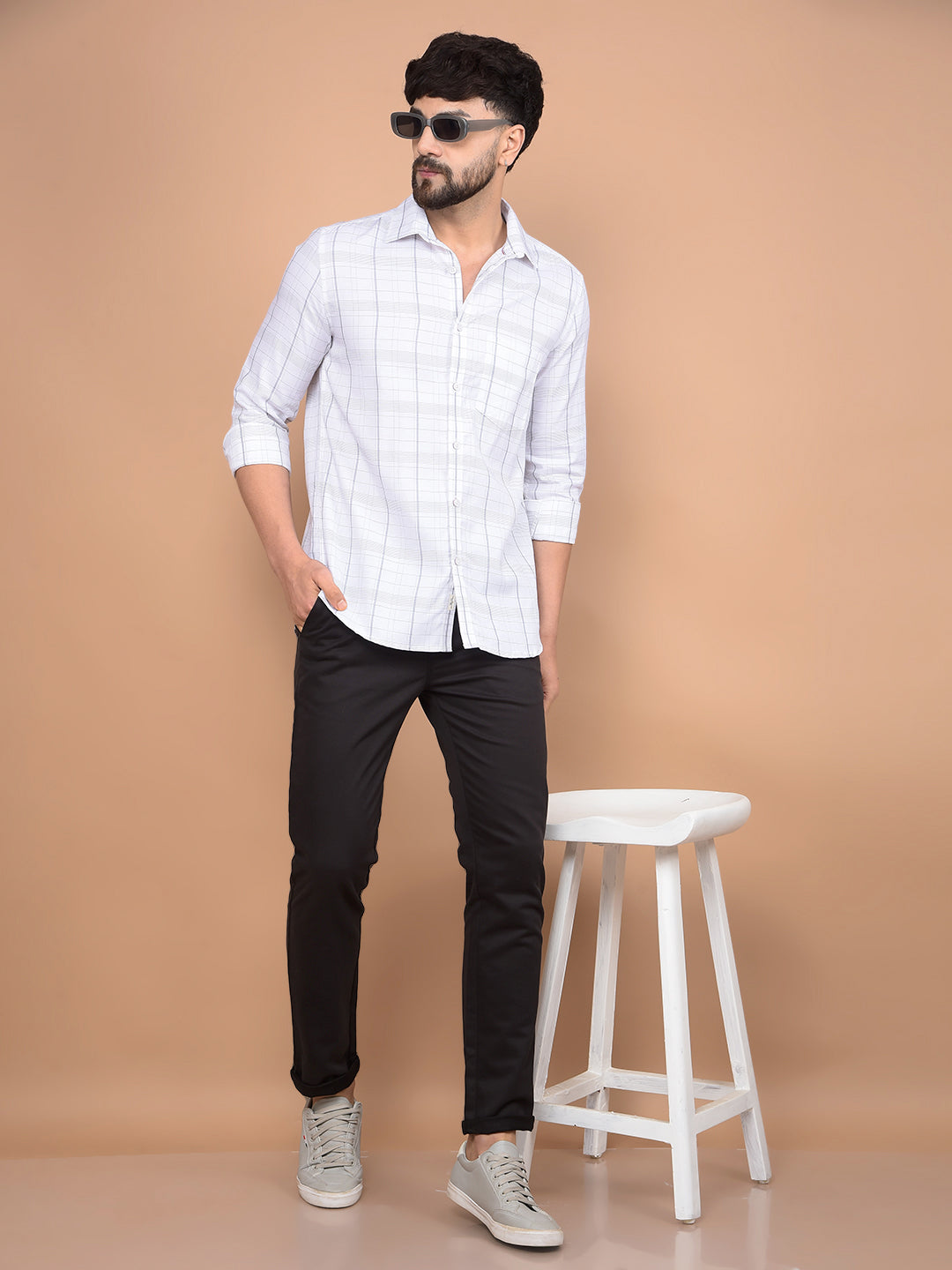 White Checked Shirt-Men Shirts-Crimsoune Club