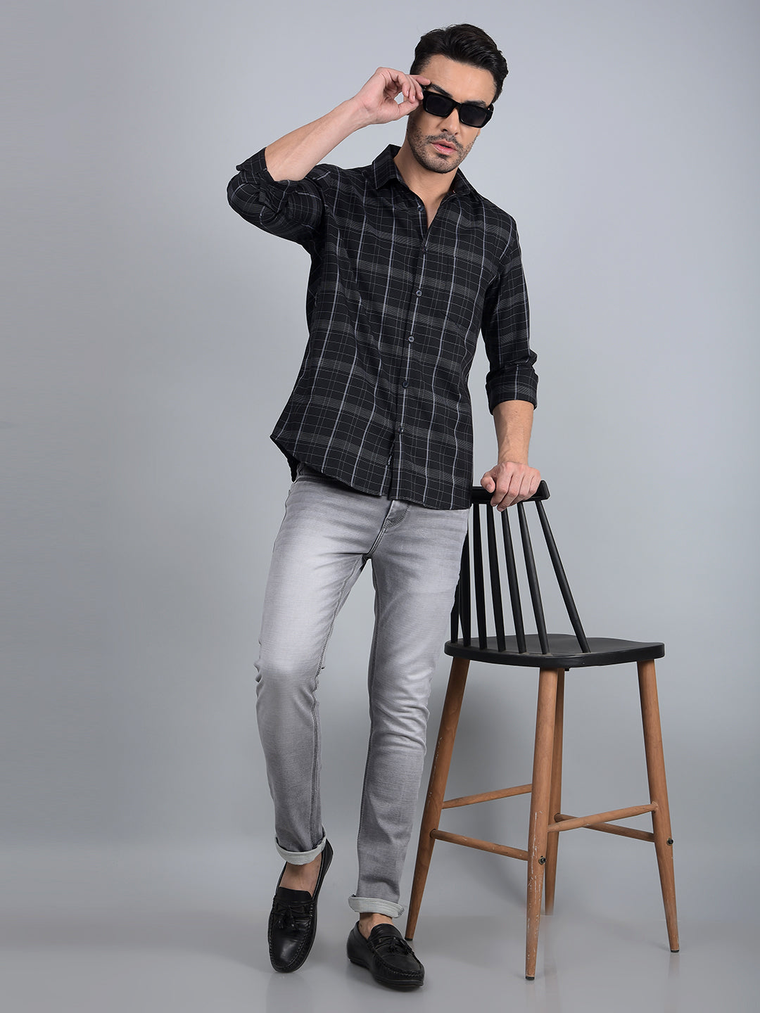 Black Checked Shirt-Men Shirts-Crimsoune Club
