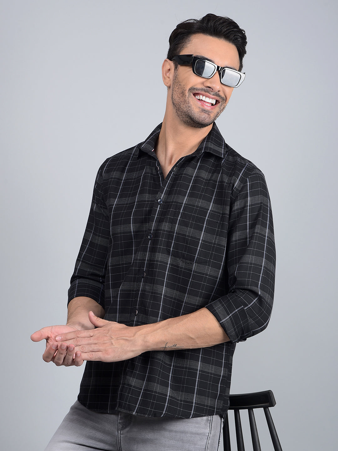 Black Checked Shirt-Men Shirts-Crimsoune Club