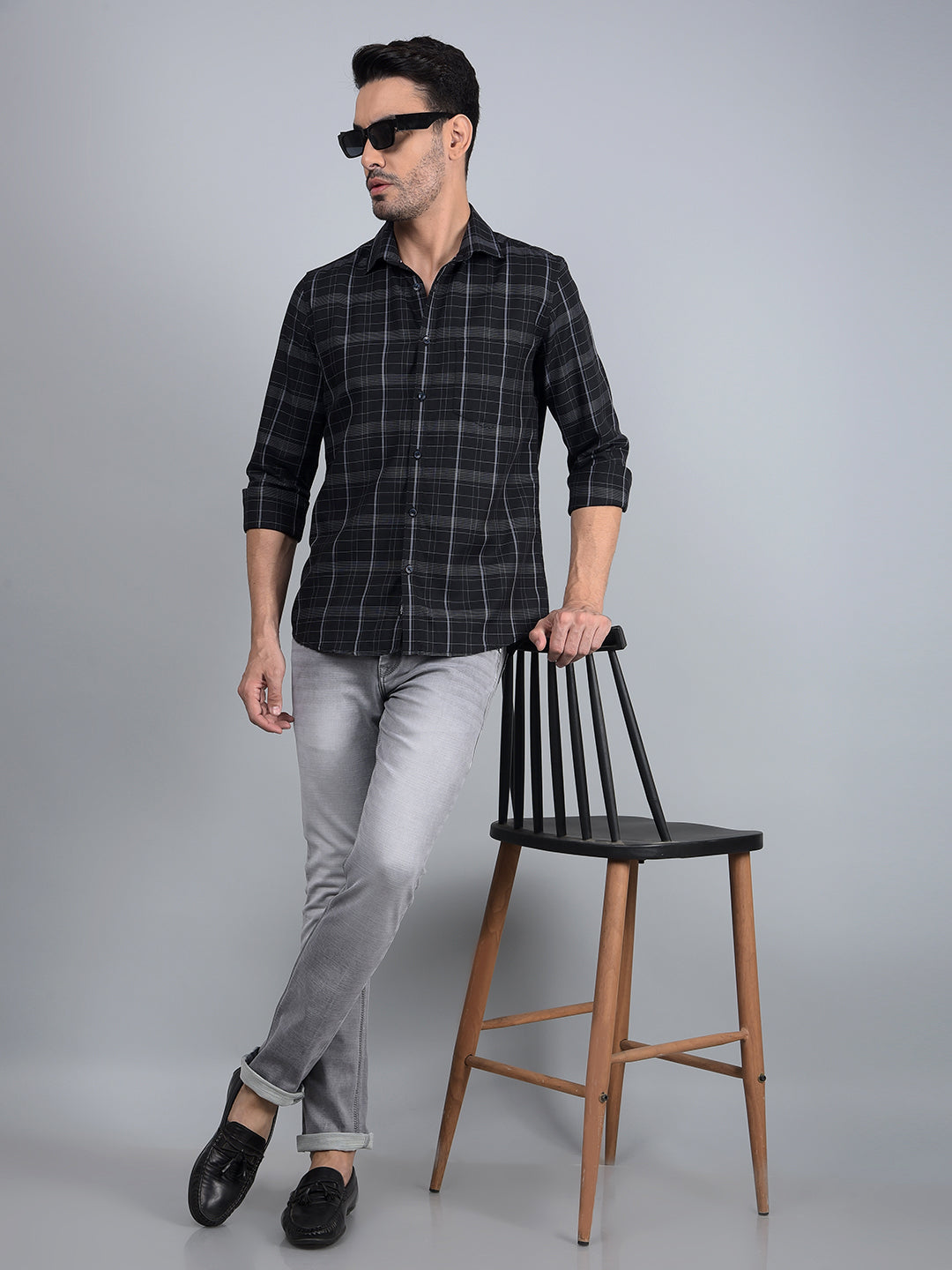 Black Checked Shirt-Men Shirts-Crimsoune Club