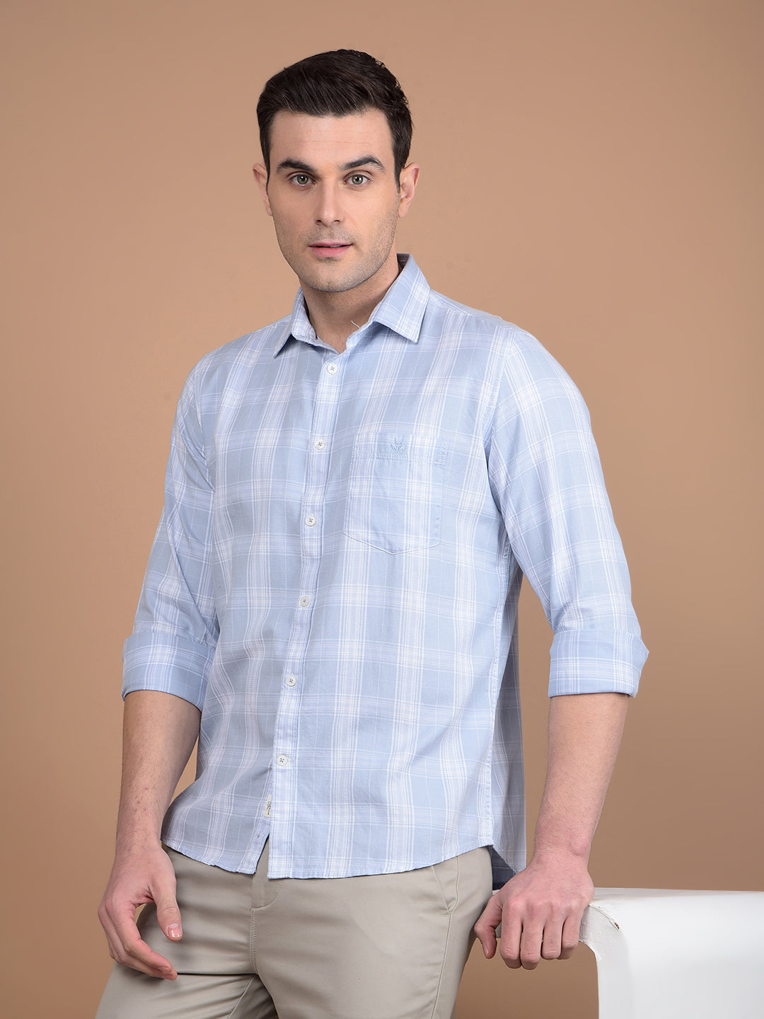 Blue Checked 100% Cotton Shirt-Men Shirts-Crimsoune Club