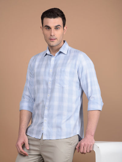 Blue Checked 100% Cotton Shirt-Men Shirts-Crimsoune Club