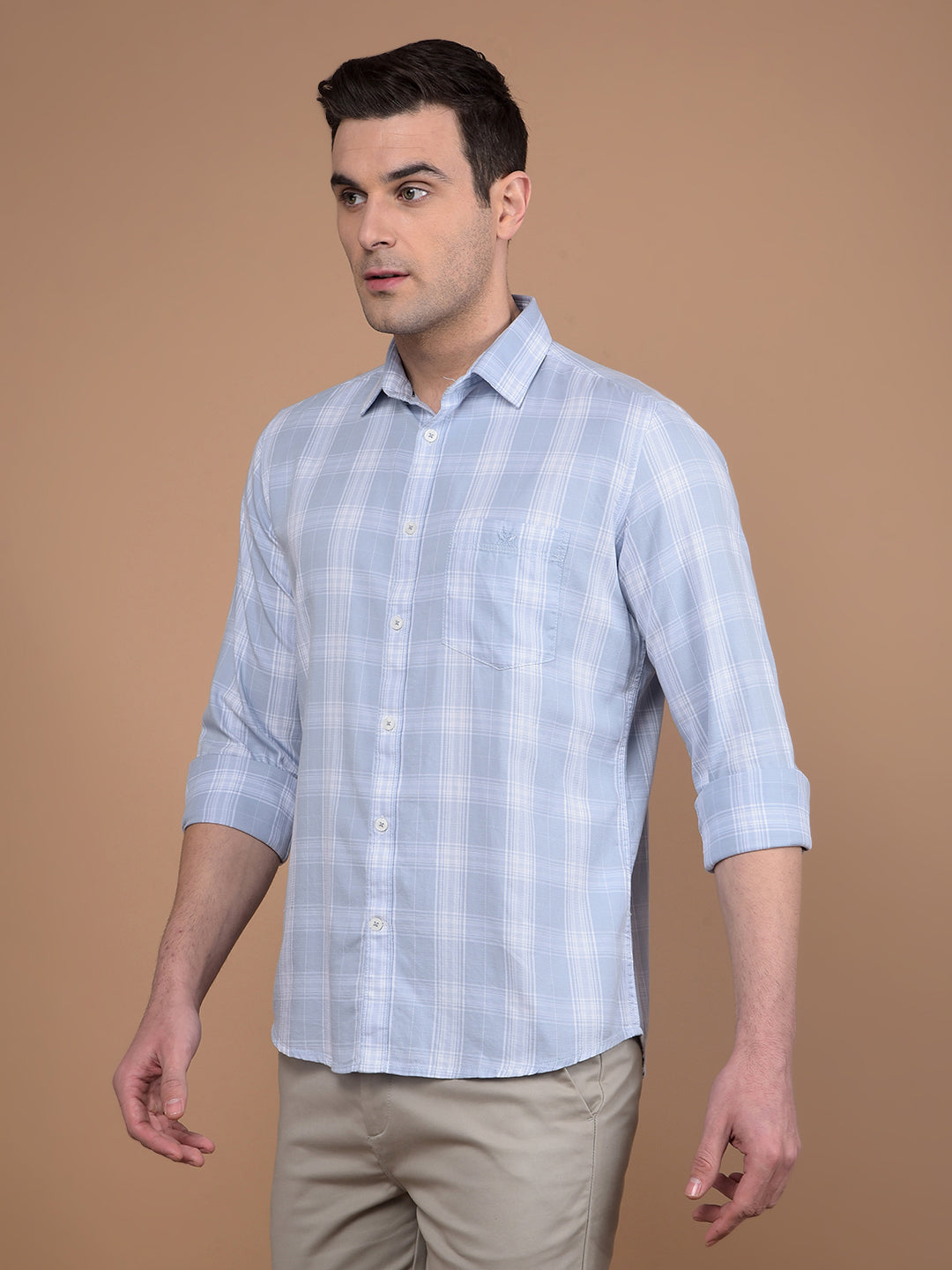 Blue Checked 100% Cotton Shirt-Men Shirts-Crimsoune Club