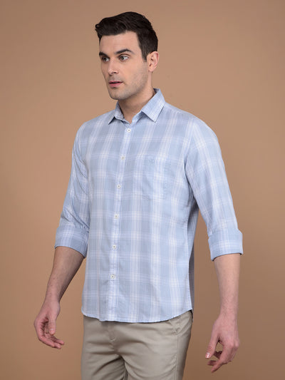 Blue Checked 100% Cotton Shirt-Men Shirts-Crimsoune Club