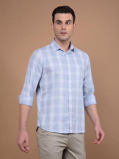 Blue Checked 100% Cotton Shirt-Men Shirts-Crimsoune Club