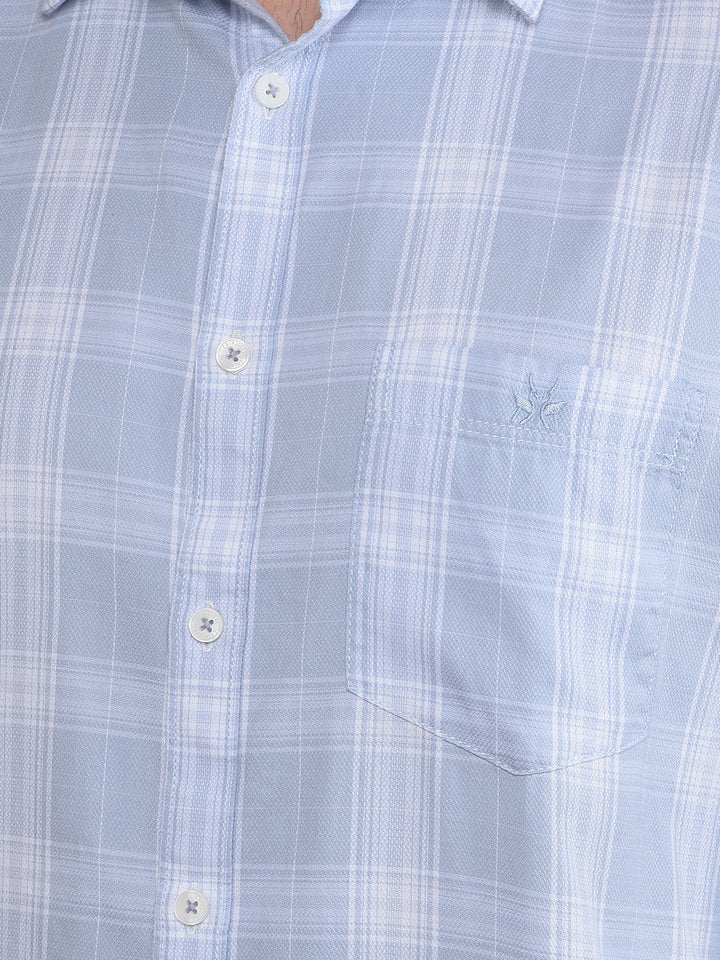 Blue Checked 100% Cotton Shirt-Men Shirts-Crimsoune Club