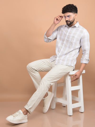 Beige Checked 100% Cotton Shirt-Men Shirts-Crimsoune Club