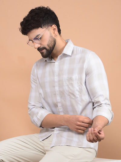 Beige Checked 100% Cotton Shirt-Men Shirts-Crimsoune Club