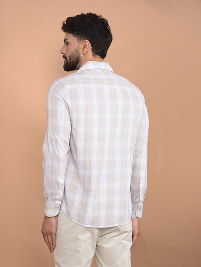 Beige Checked 100% Cotton Shirt-Men Shirts-Crimsoune Club