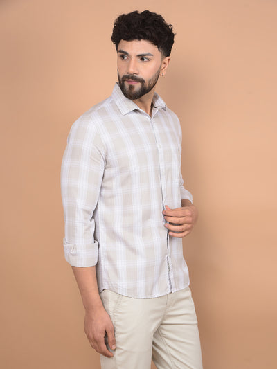 Beige Checked 100% Cotton Shirt-Men Shirts-Crimsoune Club