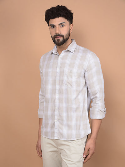 Beige Checked 100% Cotton Shirt-Men Shirts-Crimsoune Club