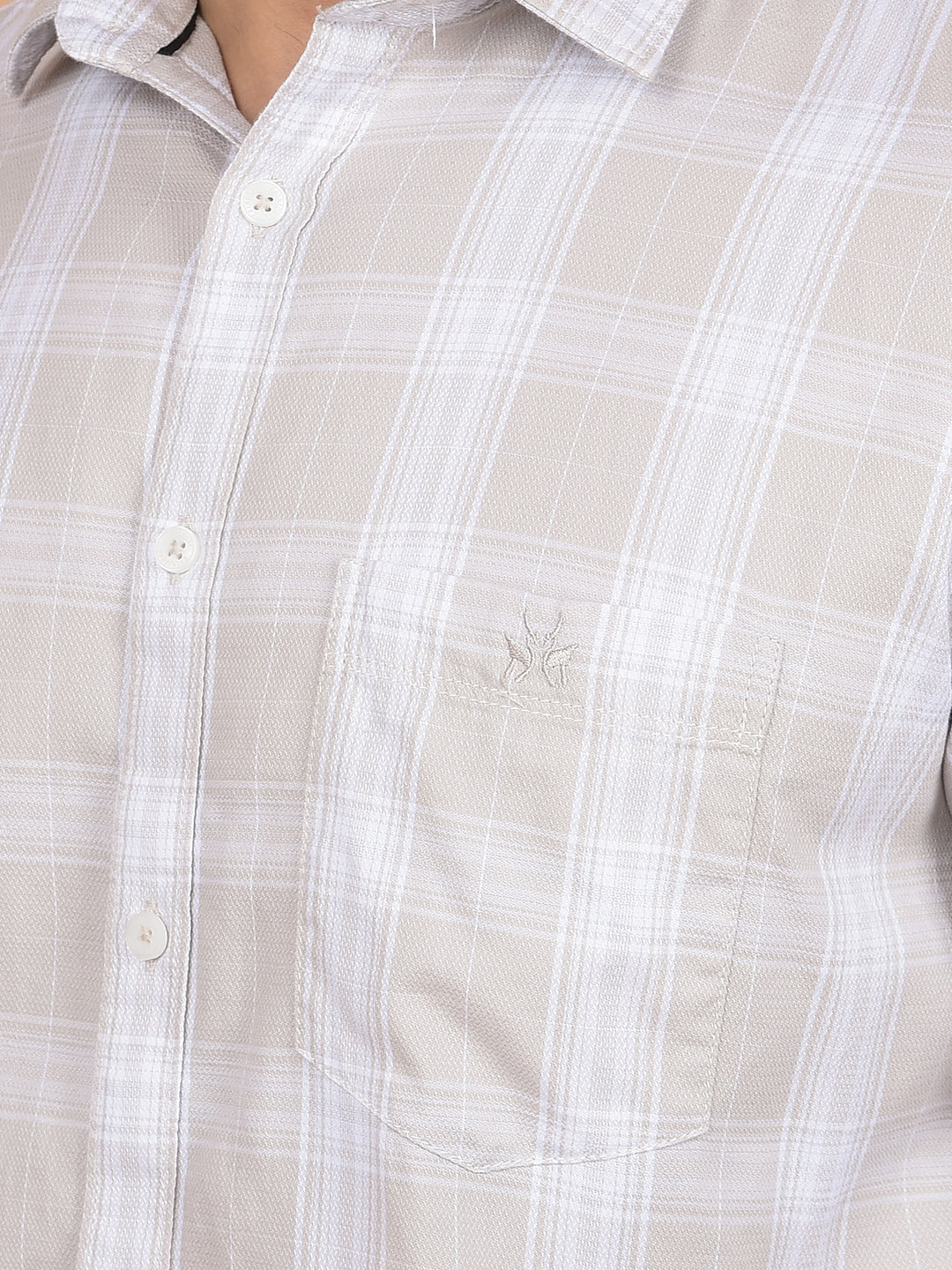 Beige Checked 100% Cotton Shirt-Men Shirts-Crimsoune Club