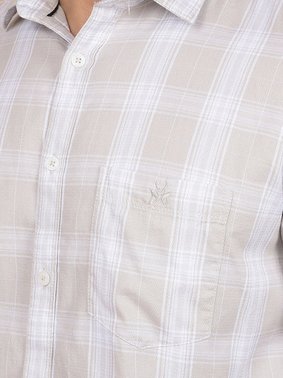 Beige Checked 100% Cotton Shirt-Men Shirts-Crimsoune Club