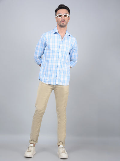 Blue Checked 100% Cotton Shirt-Men Shirts-Crimsoune Club