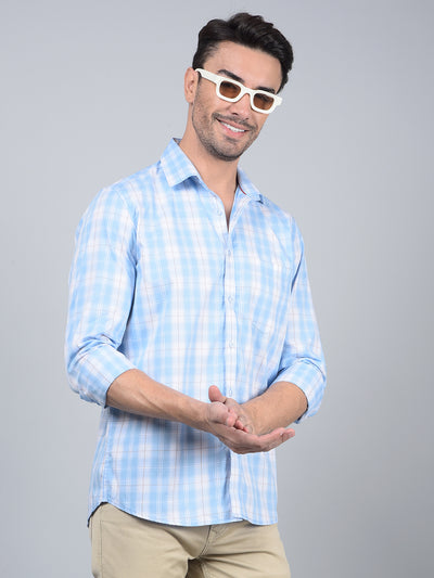 Blue Checked 100% Cotton Shirt-Men Shirts-Crimsoune Club