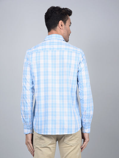 Blue Checked 100% Cotton Shirt-Men Shirts-Crimsoune Club