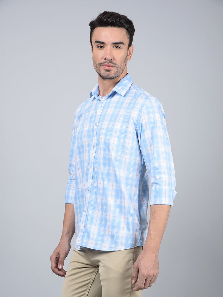 Blue Checked 100% Cotton Shirt-Men Shirts-Crimsoune Club