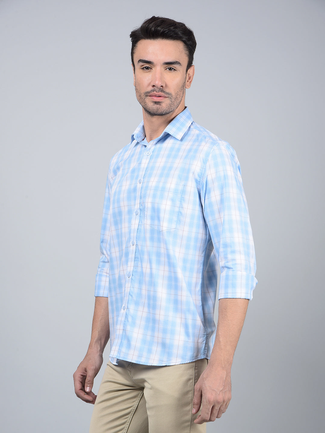 Blue Checked 100% Cotton Shirt-Men Shirts-Crimsoune Club