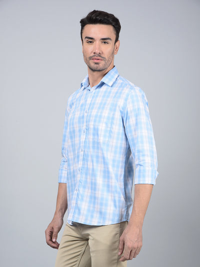 Blue Checked 100% Cotton Shirt-Men Shirts-Crimsoune Club