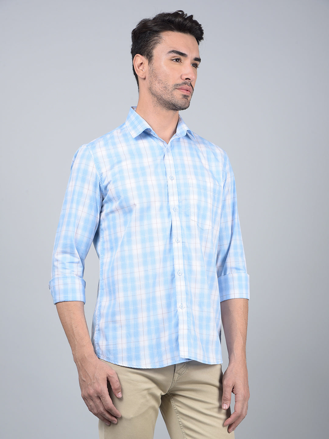 Blue Checked 100% Cotton Shirt-Men Shirts-Crimsoune Club
