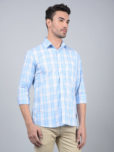 Blue Checked 100% Cotton Shirt-Men Shirts-Crimsoune Club