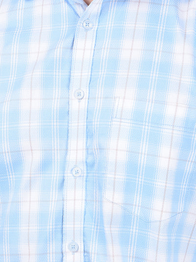 Blue Checked 100% Cotton Shirt-Men Shirts-Crimsoune Club